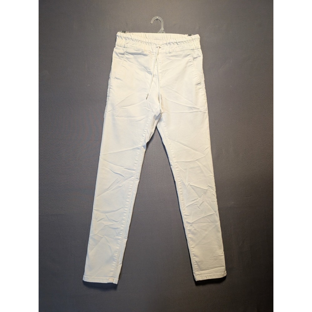 Flog Jogger Pants Womens 25 White Drawstring Waist Slash Pockets Tapered Leg